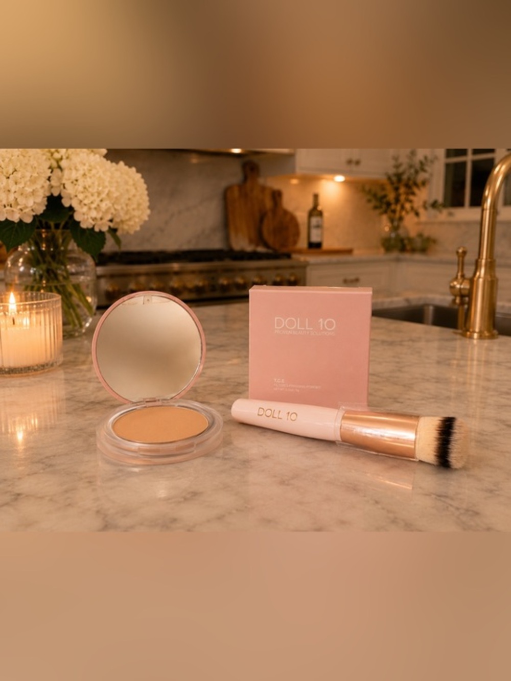 ✨ Doll 10 T.C.E. Filtered Finishing Powder Shade 2 + Brush Bundle
